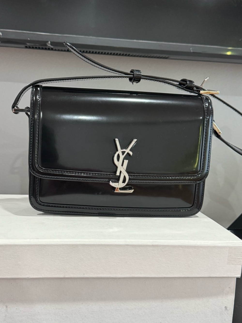 Authentic Saint Laurent Black Patent Leather Shoulder Bag